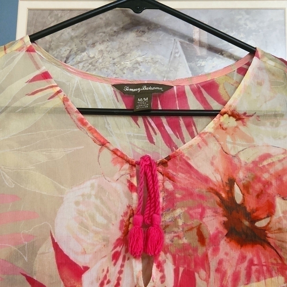 100%Silk Tommy Bahama Sheer Top Coastal Vacation Cruise Lagenlook Career Medium - Picture 3 of 10